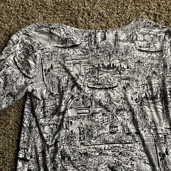 Chicos Womens Crop Top 2 Large White Black Art Graphic 3/4 Sleeve Soft Casual - Picture 5 of 12